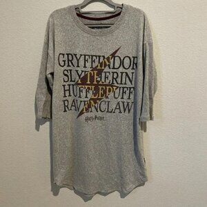 Harry Potter Sleepwear Graphic Gray Oversize 3/4 Sleeve Tunic Top Womens Medium